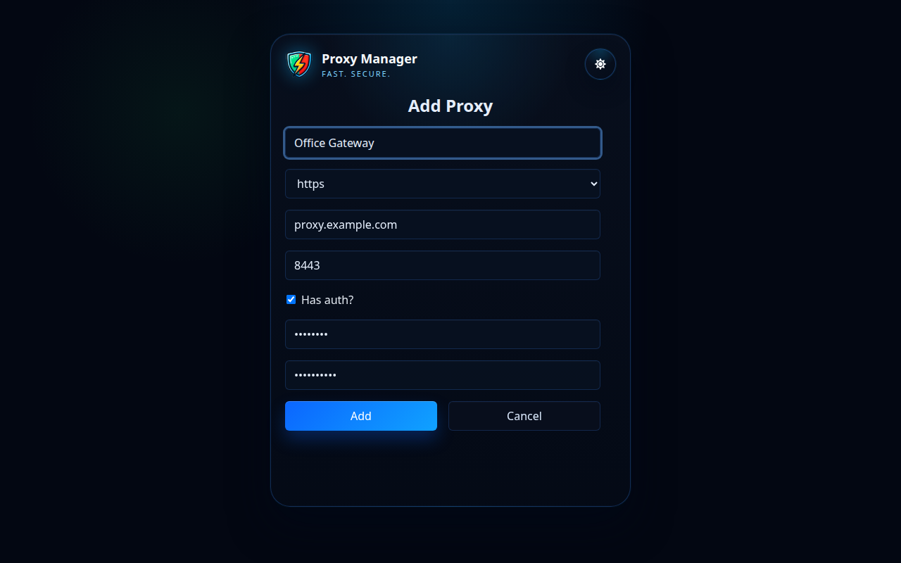 Proxy Manager dodajte proxy obrazac