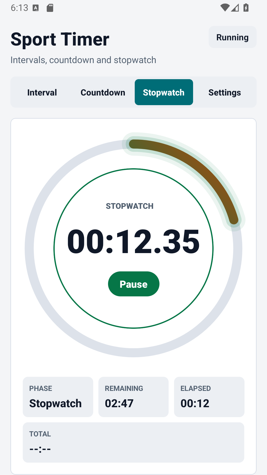 Sport Timer zaslon štoperice s krugovima